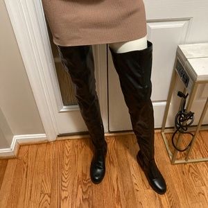 Thigh high leather flat boots